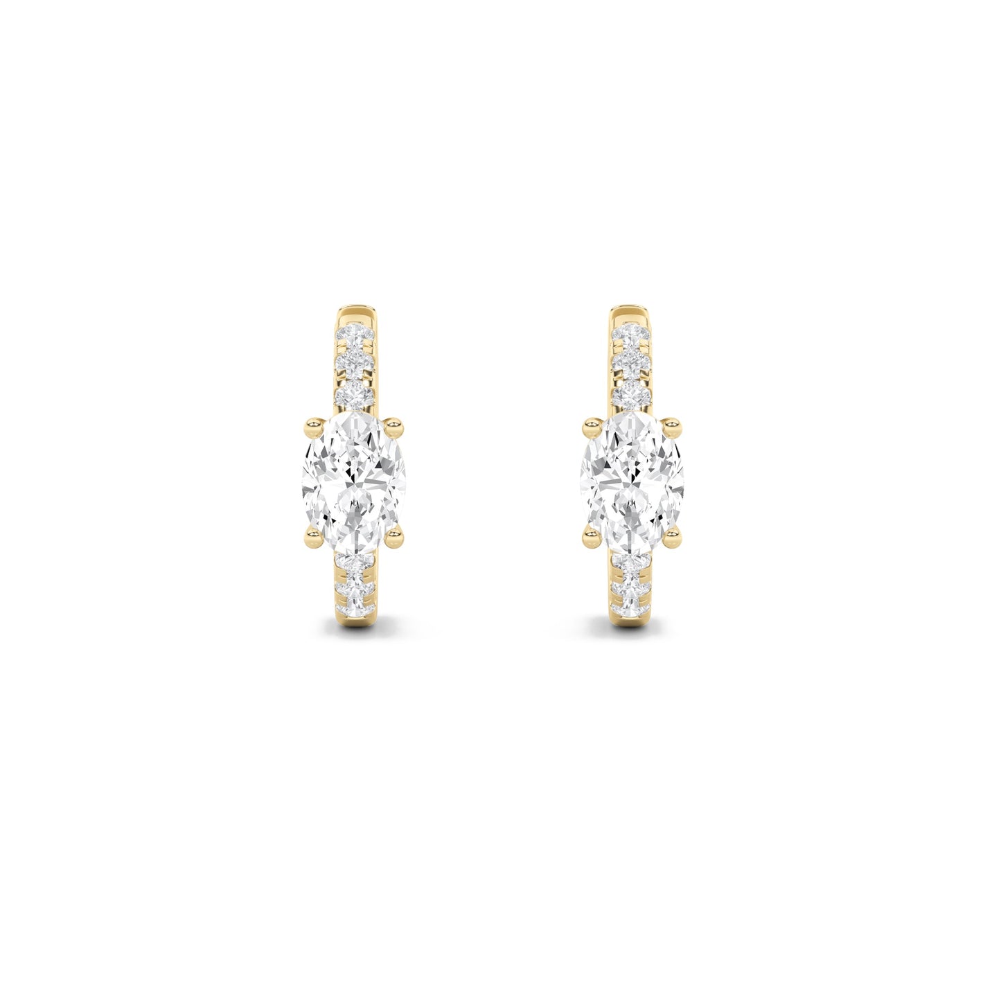 1.5Cttw Oval Shaped Lab Grown Diamond (F/VS) Solitare Accent Huggie Earrings in 14K Gold
