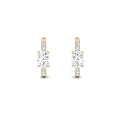 1.5Cttw Oval Shaped Lab Grown Diamond (F/VS) Solitare Accent Huggie Earrings in 14K Gold