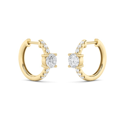 1.5Cttw Round Shaped Lab Grown Diamond (F/VS) Solitare Accent Huggie Earrings in 14K Gold