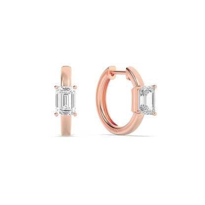 1.5Cttw Emerald Shaped Lab Grown Diamond (F/VS) Solitaire Huggie Earrings in 14K Gold