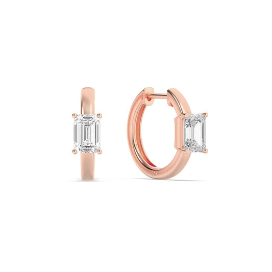 1.5Cttw Emerald Shaped Lab Grown Diamond (F/VS) Solitaire Huggie Earrings in 14K Gold