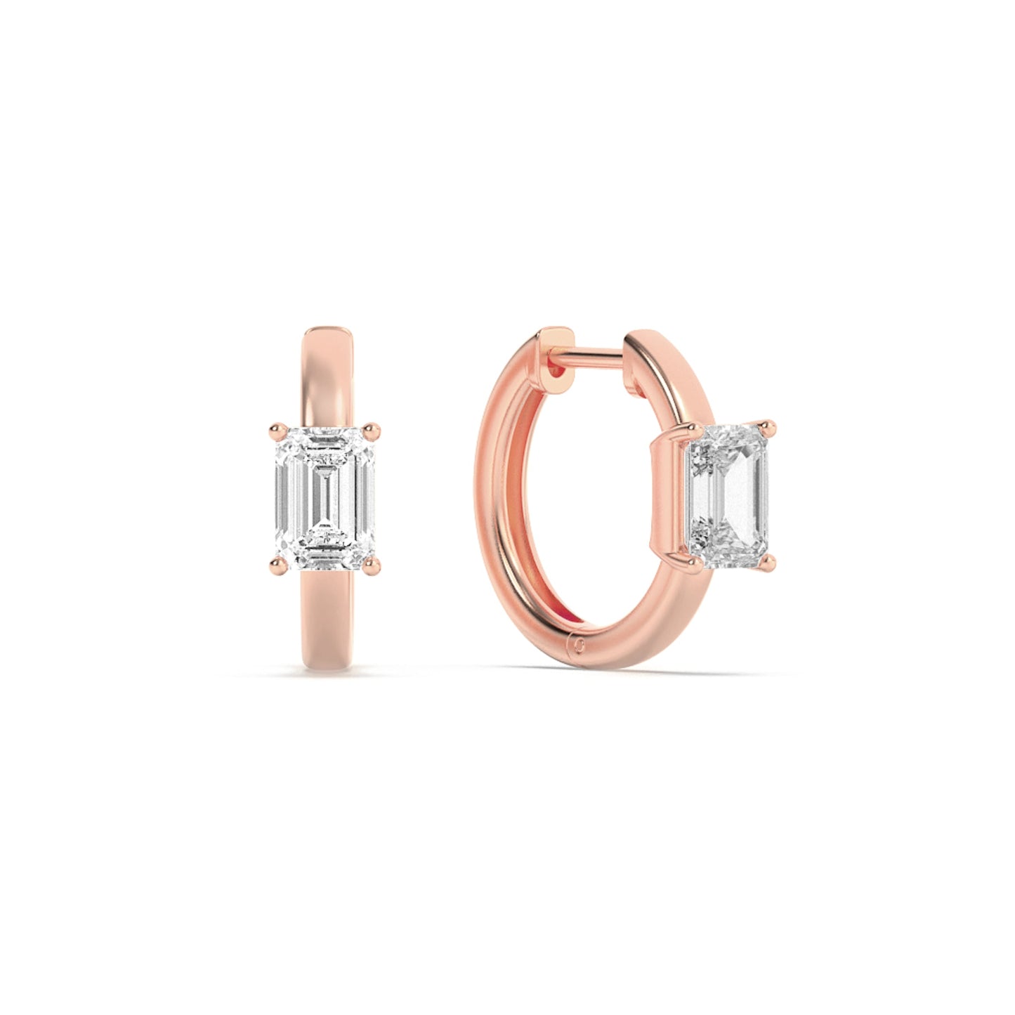 1.5Cttw Emerald Shaped Lab Grown Diamond (F/VS) Solitaire Huggie Earrings in 14K Gold