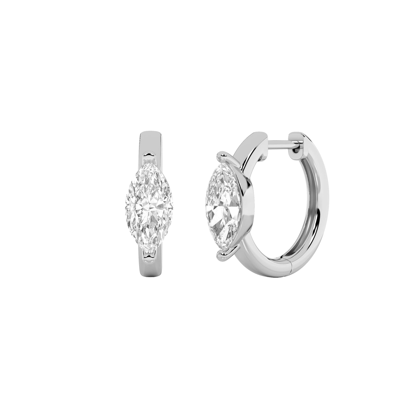 1.5Cttw Marquise Shaped Lab Grown Diamond (F/VS) Solitaire Huggie Earrings in 14K Gold