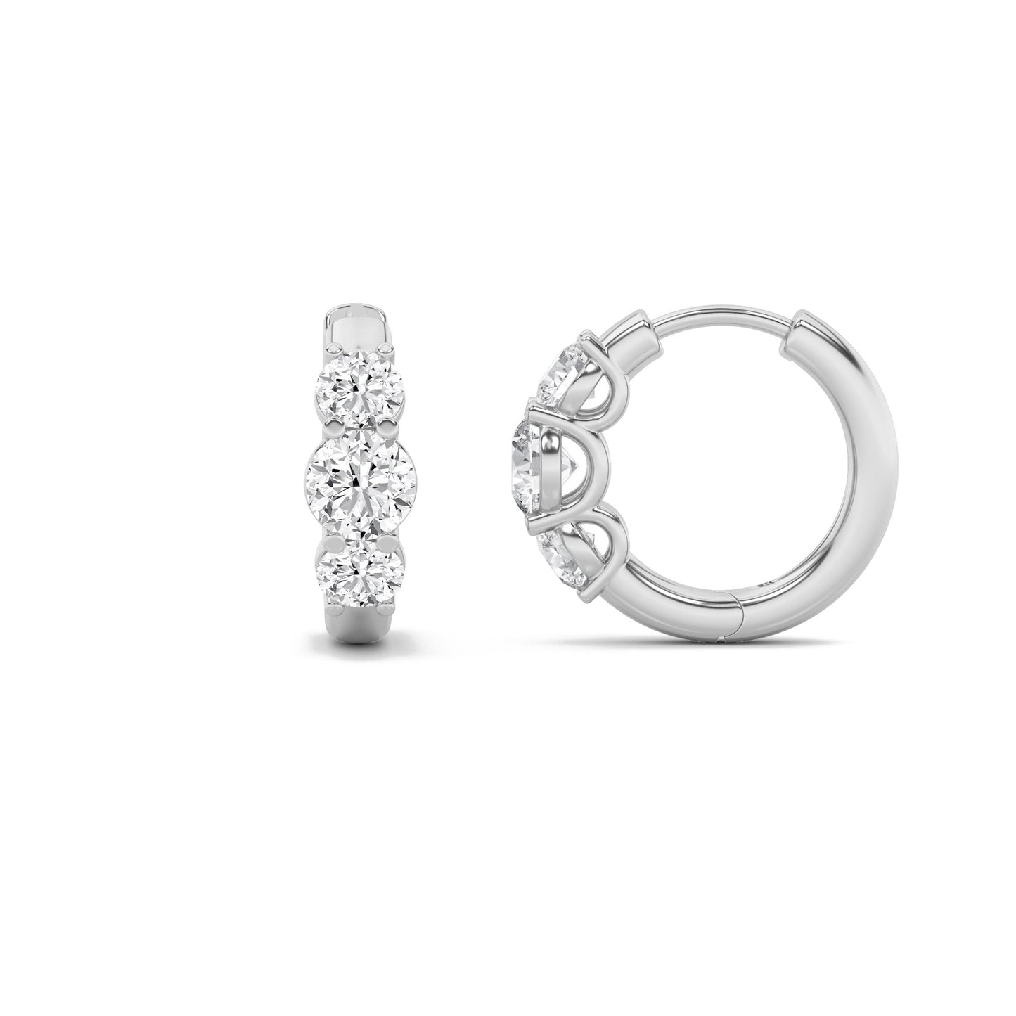 2Cttw Round Shaped Lab Grown Diamond (F/VS) ThreeStone Huggie Earrings in 14K Gold