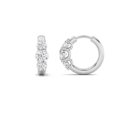 2Cttw Round Shaped Lab Grown Diamond (F/VS) ThreeStone Huggie Earrings in 14K Gold