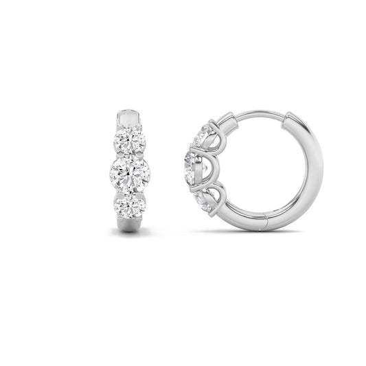 2Cttw Round Shaped Lab Grown Diamond (F/VS) ThreeStone Huggie Earrings in 14K Gold