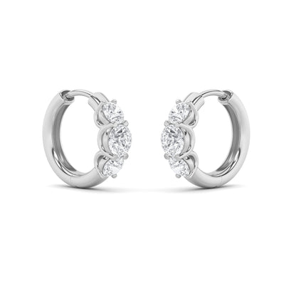 2Cttw Round Shaped Lab Grown Diamond (F/VS) ThreeStone Huggie Earrings in 14K Gold