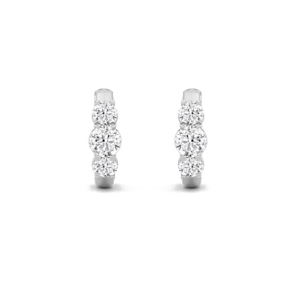 2Cttw Round Shaped Lab Grown Diamond (F/VS) ThreeStone Huggie Earrings in 14K Gold