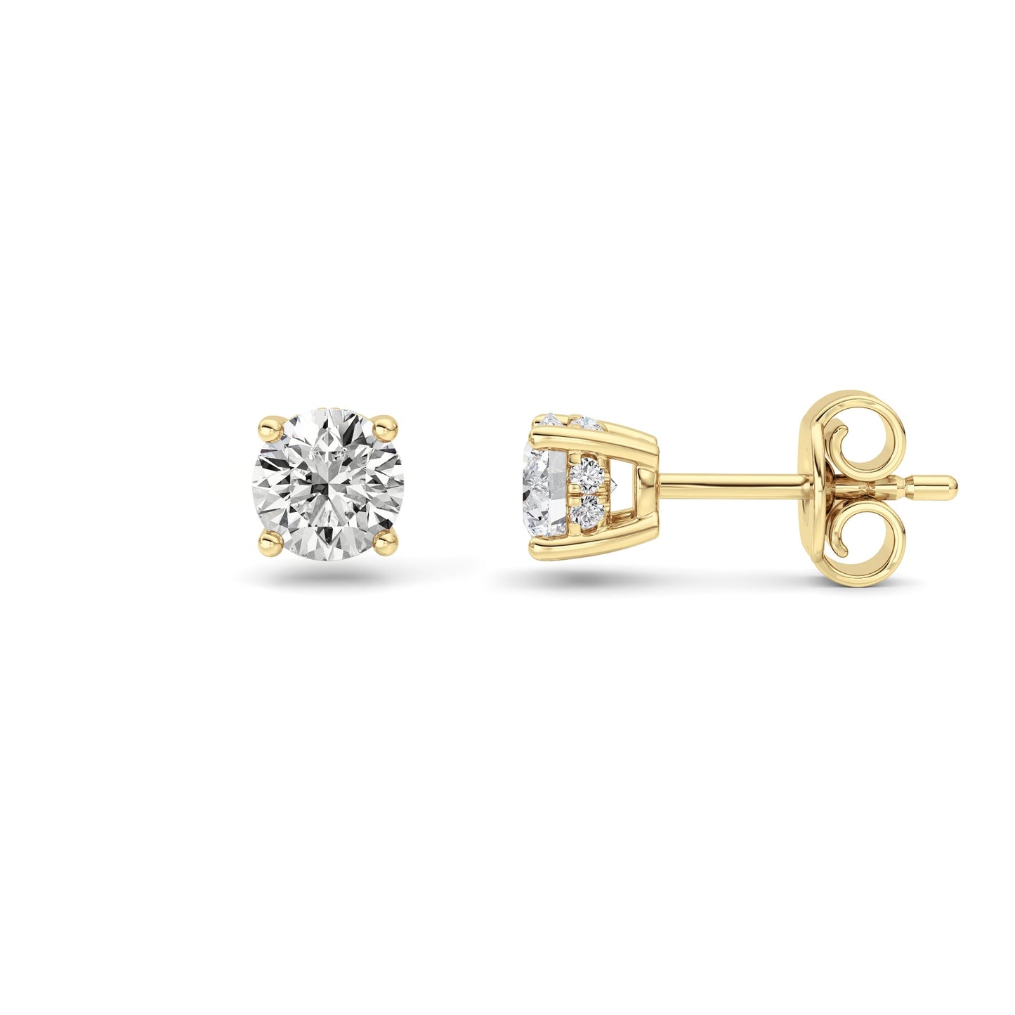 Round Shaped Lab Grown Diamond (F/VS) HiddenHalo Stud Earrings in 14K Gold