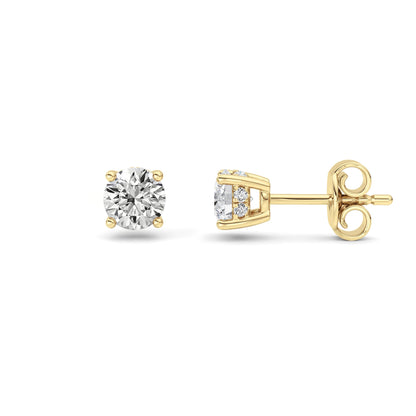 Round Shaped Lab Grown Diamond (F/VS) HiddenHalo Stud Earrings in 14K Gold