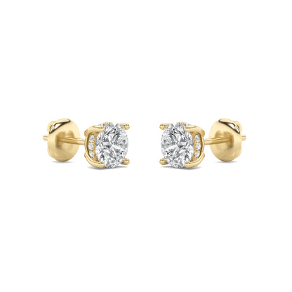 Round Shaped Lab Grown Diamond (F/VS) HiddenHalo Stud Earrings in 14K Gold