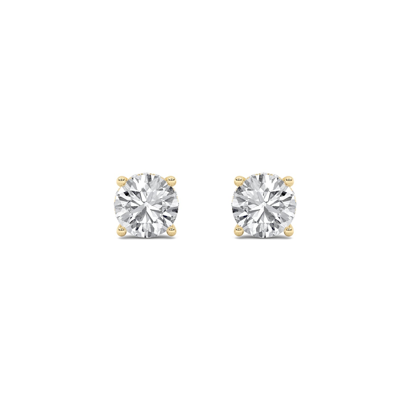 Round Shaped Lab Grown Diamond (F/VS) HiddenHalo Stud Earrings in 14K Gold