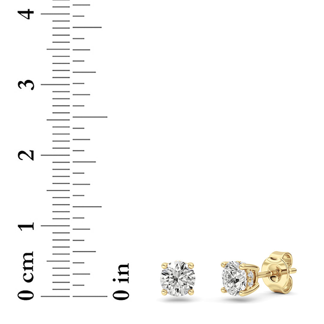 Round Shaped Lab Grown Diamond (F/VS) HiddenHalo Stud Earrings in 14K Gold