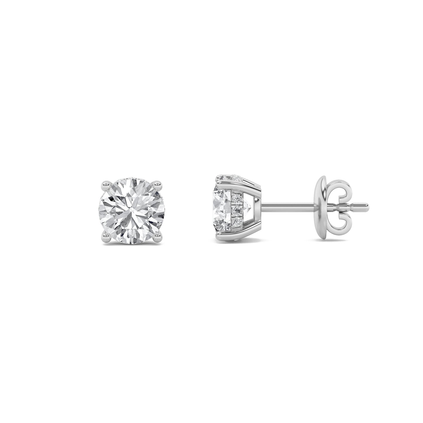 2Cttw Round Shaped Lab Grown Diamond (F/VS) HiddenHalo Stud Earrings in 14K Gold