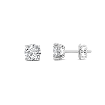 2Cttw Round Shaped Lab Grown Diamond (F/VS) HiddenHalo Stud Earrings in 14K Gold