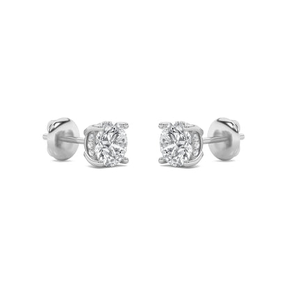 2Cttw Round Shaped Lab Grown Diamond (F/VS) HiddenHalo Stud Earrings in 14K Gold