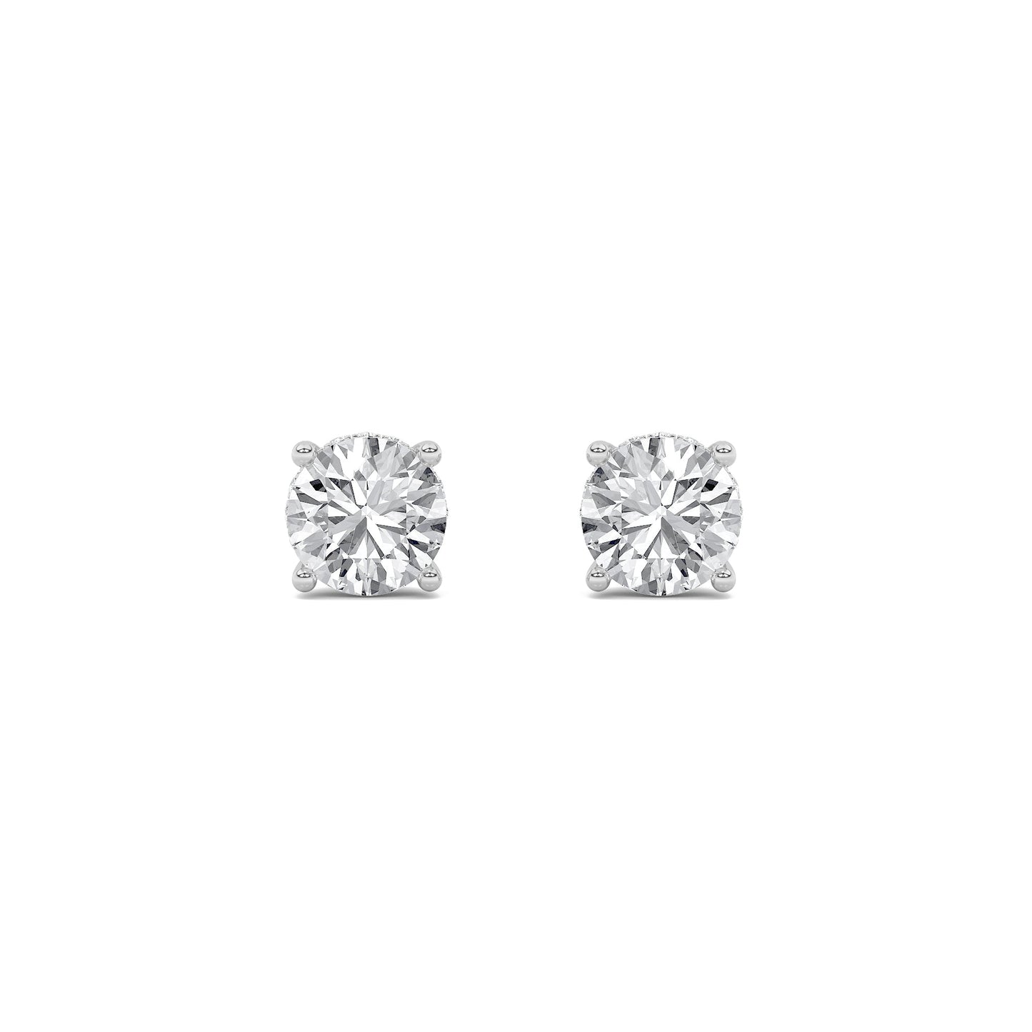 2Cttw Round Shaped Lab Grown Diamond (F/VS) HiddenHalo Stud Earrings in 14K Gold