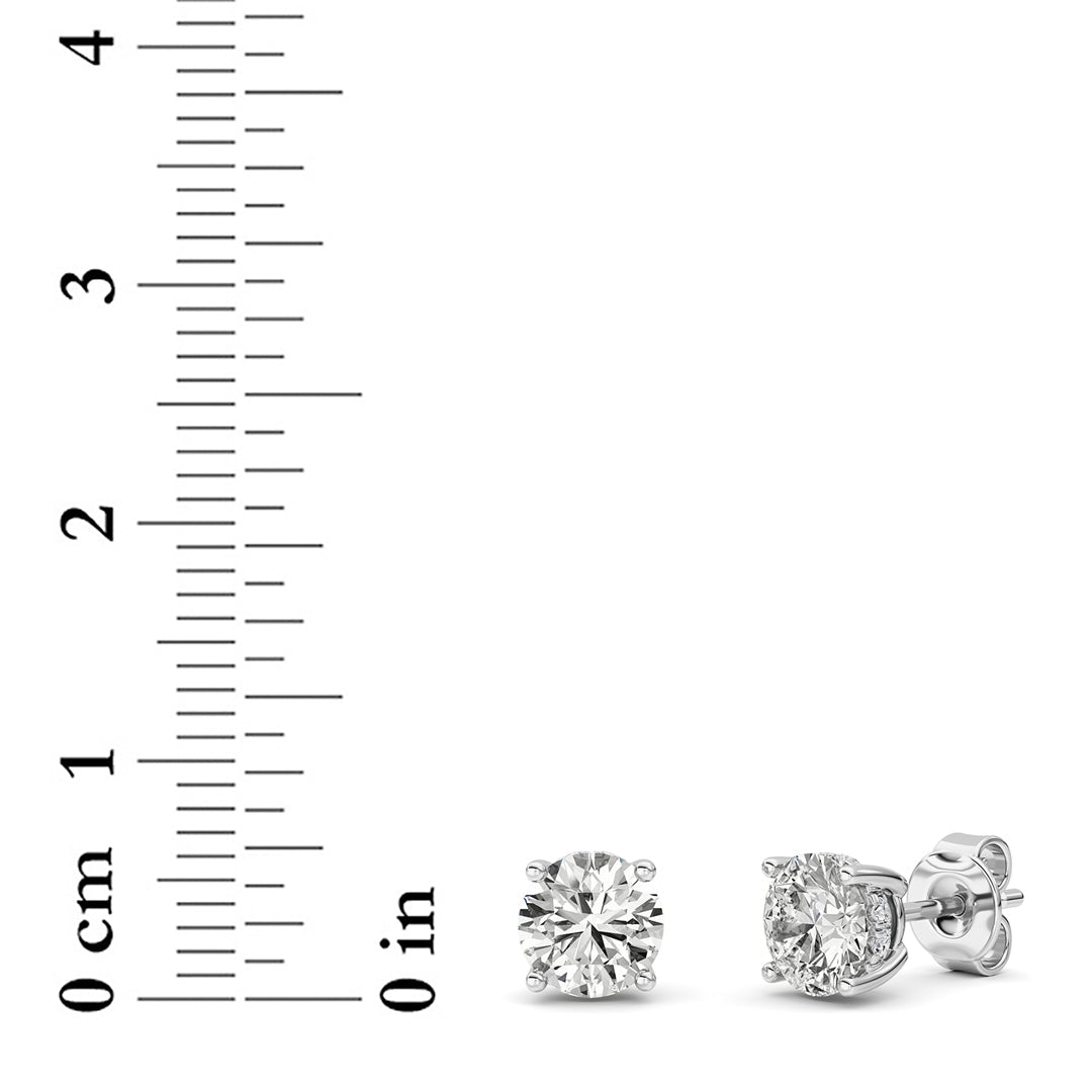 2Cttw Round Shaped Lab Grown Diamond (F/VS) HiddenHalo Stud Earrings in 14K Gold