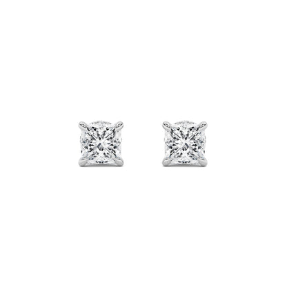 Princess Shaped Lab Grown Diamond (F/VS) Hidden Halo Stud Earrings in 14K Gold