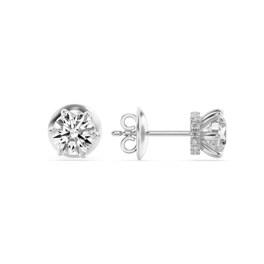 3Cttw Round Shaped Lab Grown Diamond (F/VS) HiddenHalo Stud Earrings in 14K Gold