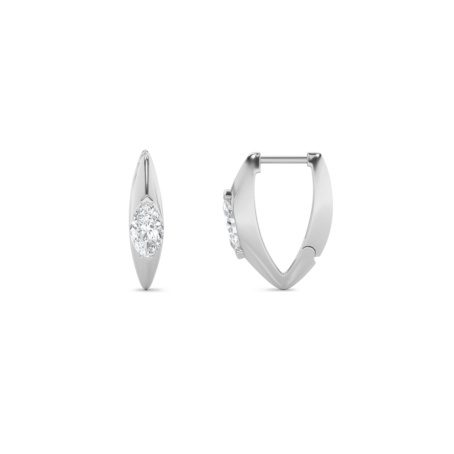 1Cttw Marquise Shaped Lab Grown Diamond (F/VS) Solitaire Huggie Earrings in 14K Gold