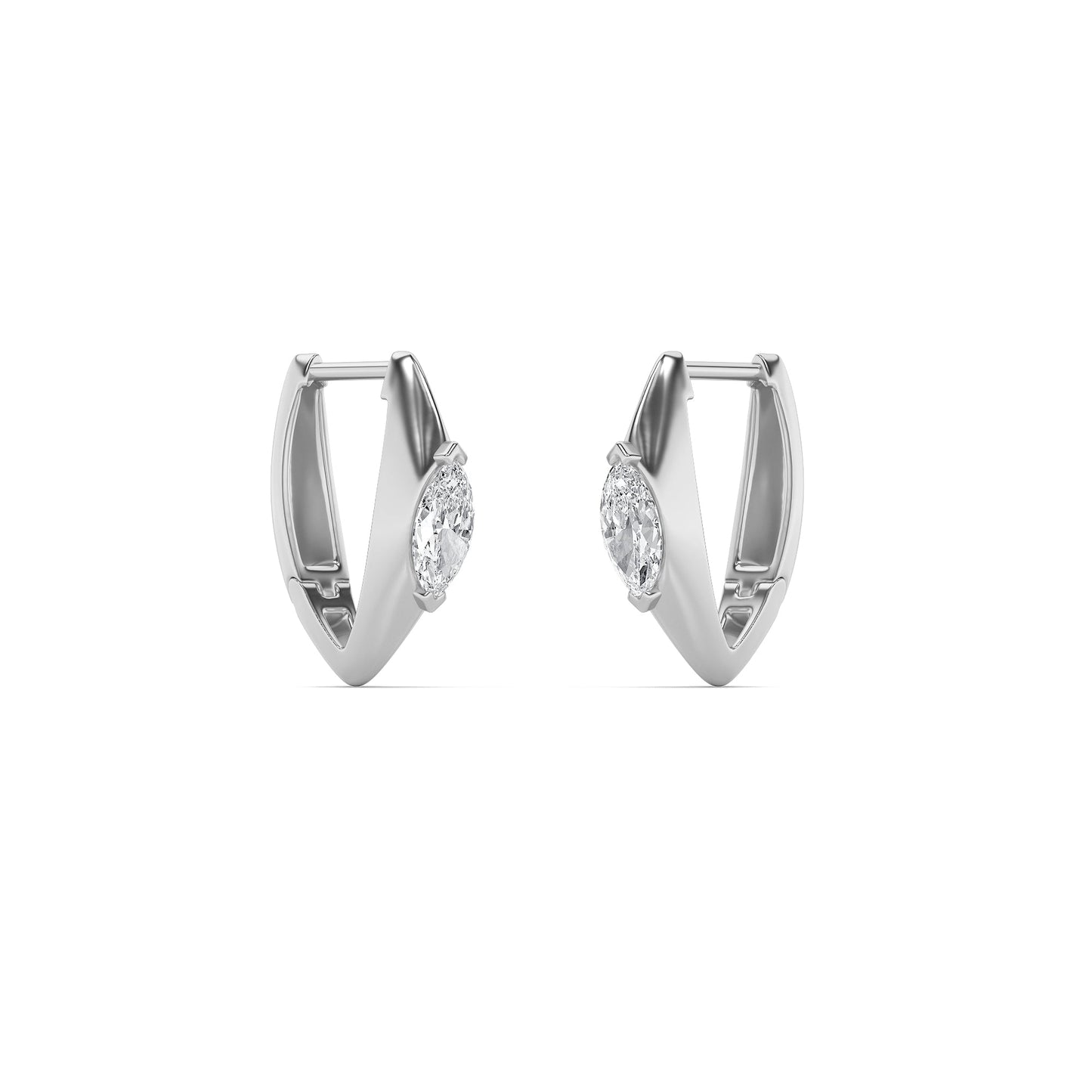 1Cttw Marquise Shaped Lab Grown Diamond (F/VS) Solitaire Huggie Earrings in 14K Gold