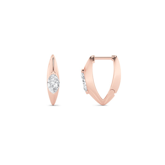 1Cttw Marquise Shaped Lab Grown Diamond (F/VS) Solitaire Huggie Earrings in 14K Gold