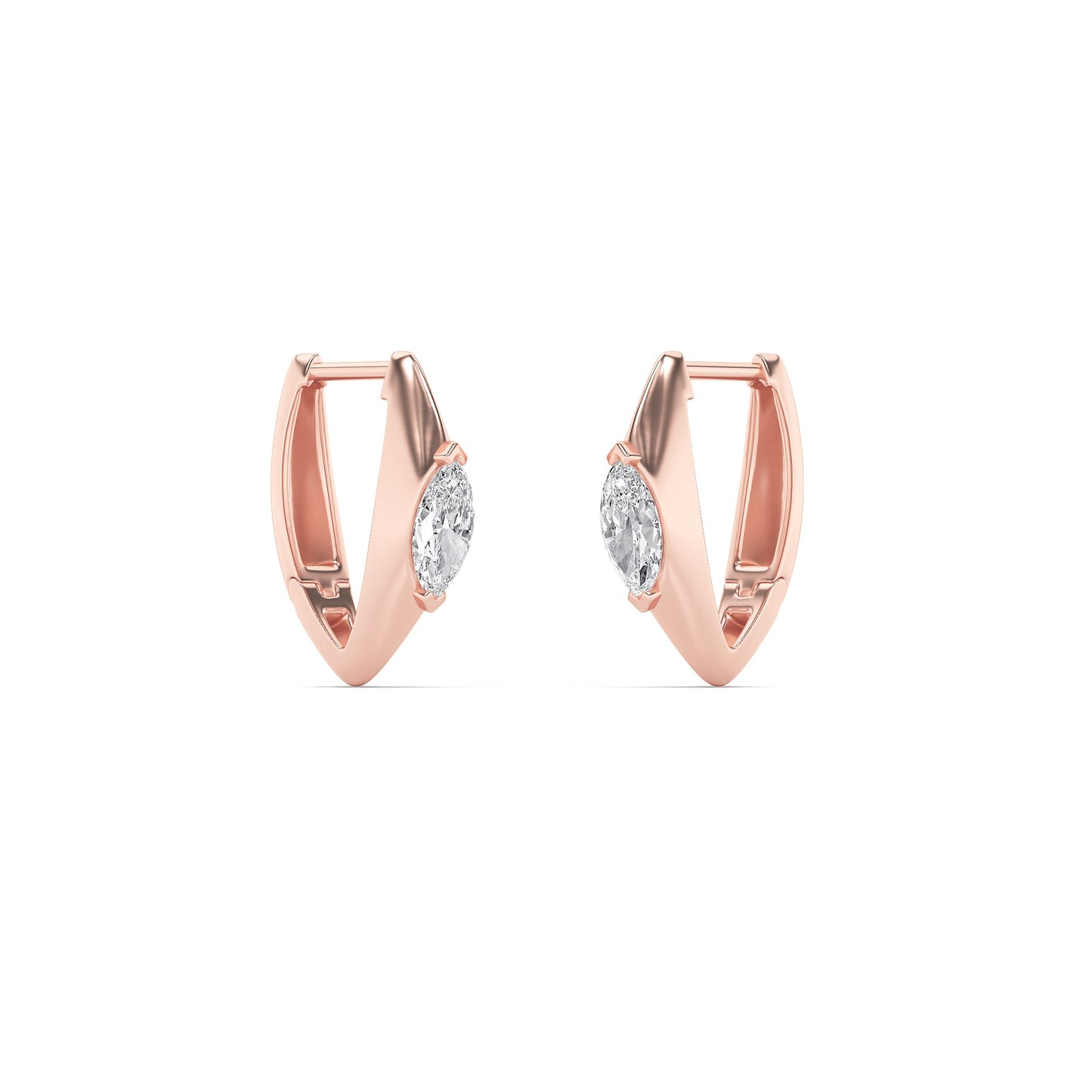 1Cttw Marquise Shaped Lab Grown Diamond (F/VS) Solitaire Huggie Earrings in 14K Gold