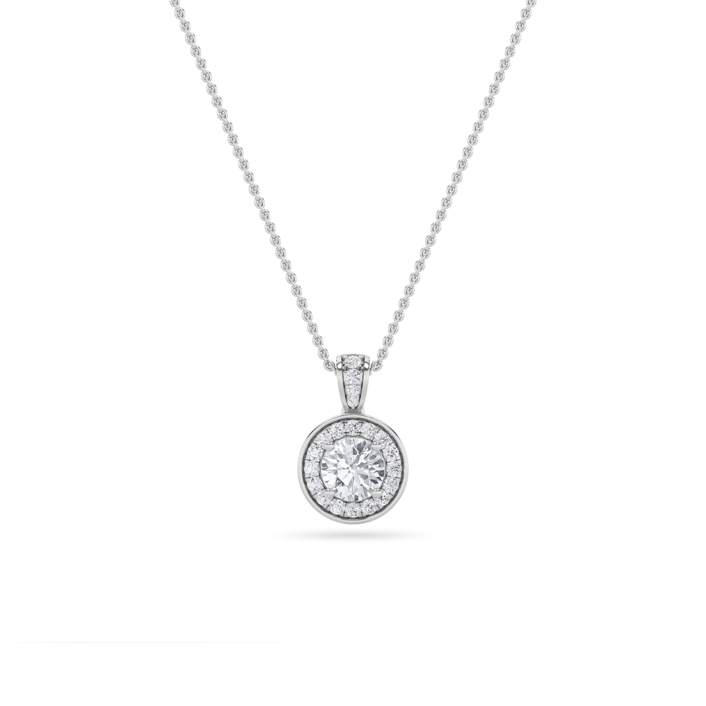 Round (F/VS) Lab Grown Diamond 14K White Gold Halo Pendant Necklace