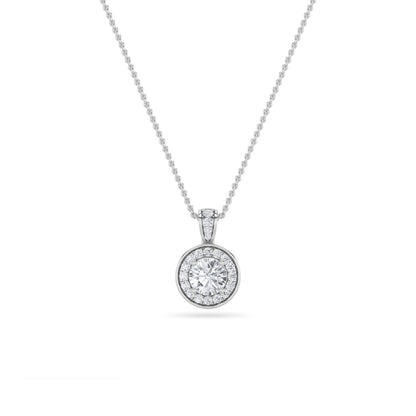 Round (F/VS) Lab Grown Diamond 14K White Gold Halo Pendant Necklace