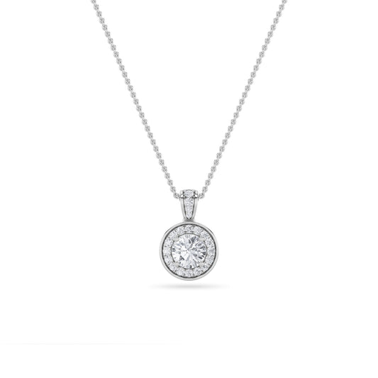 Round (F/VS) Lab Grown Diamond 14K White Gold Halo Pendant Necklace