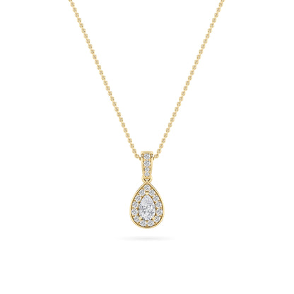 1.25 Ct Pear (F/VS) Lab Grown Diamond Prong 14K Yellow Gold Classic Halo Solitaire Pendant Necklace
