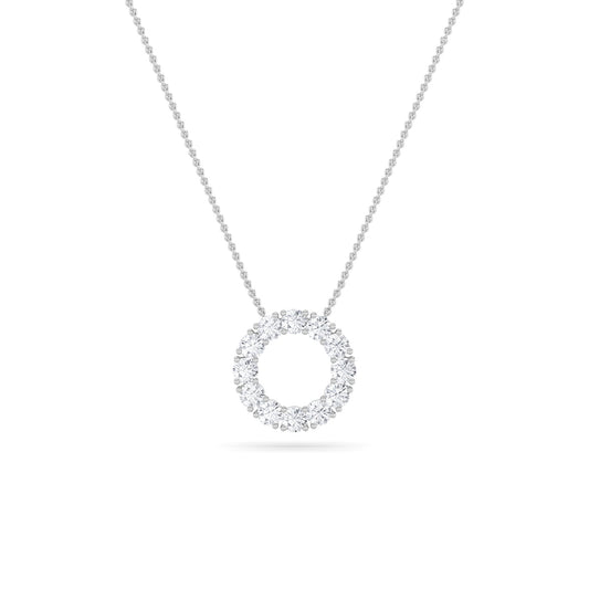 2.0 Ct Round (F/VS) Lab Grown Diamond Prong 14K White Gold Fancy Open Circle Pendant Necklace