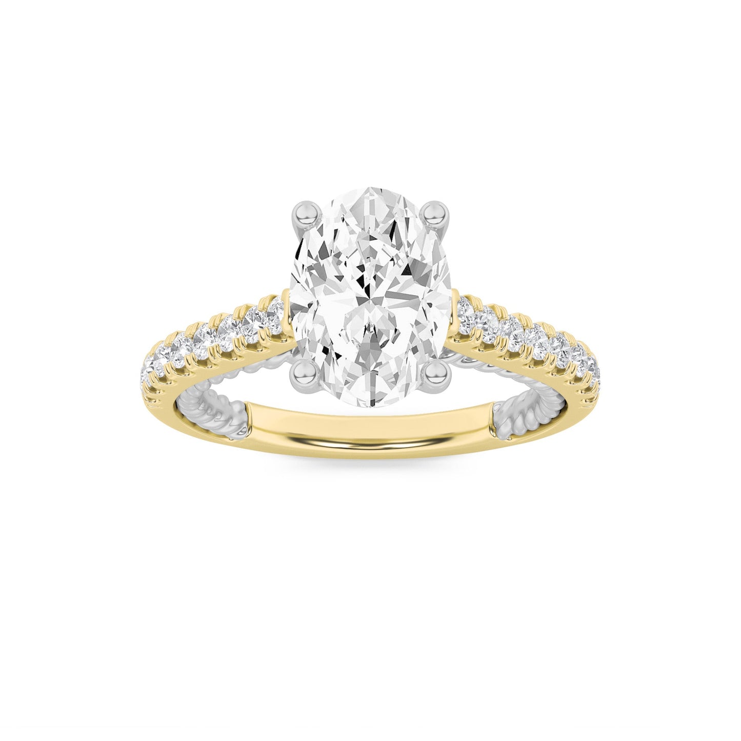 2 Ct Oval (F/VS) Lab Grown Diamond Prong 14K Two-Tone Gold Rope Design Accented Engagement Ring