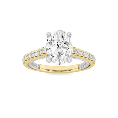 2 Ct Oval (F/VS) Lab Grown Diamond Prong 14K Two-Tone Gold Rope Design Accented Engagement Ring