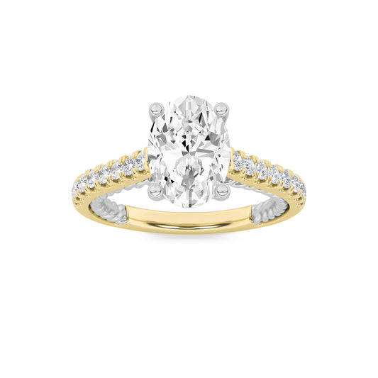 2 Ct Oval (F/VS) Lab Grown Diamond Prong 14K Two-Tone Gold Rope Design Accented Engagement Ring