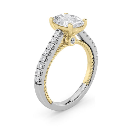 2 Ct Oval (F/VS) Lab Grown Diamond Prong 14K Two-Tone Gold Rope Design Accented Engagement Ring