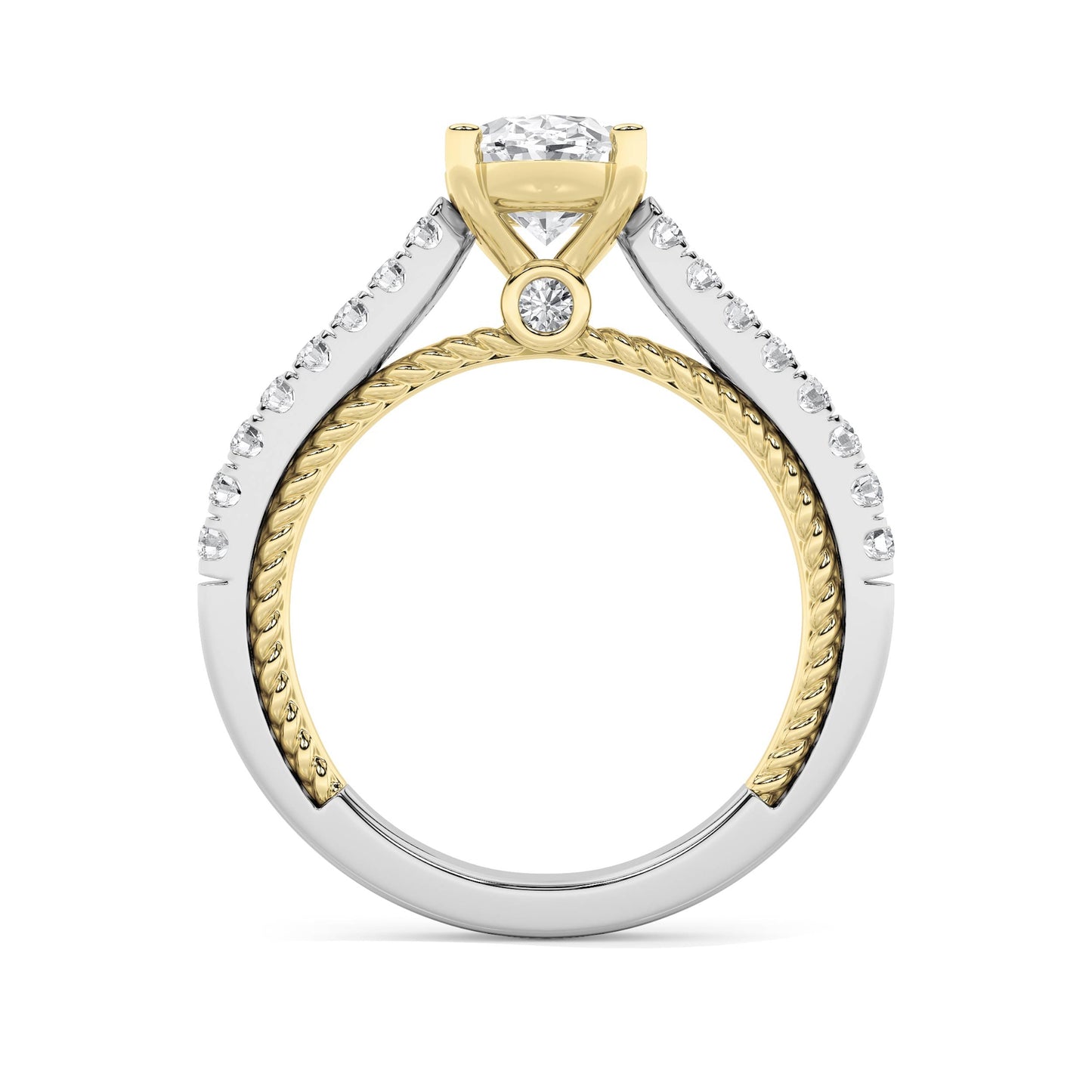 2 Ct Oval (F/VS) Lab Grown Diamond Prong 14K Two-Tone Gold Rope Design Accented Engagement Ring