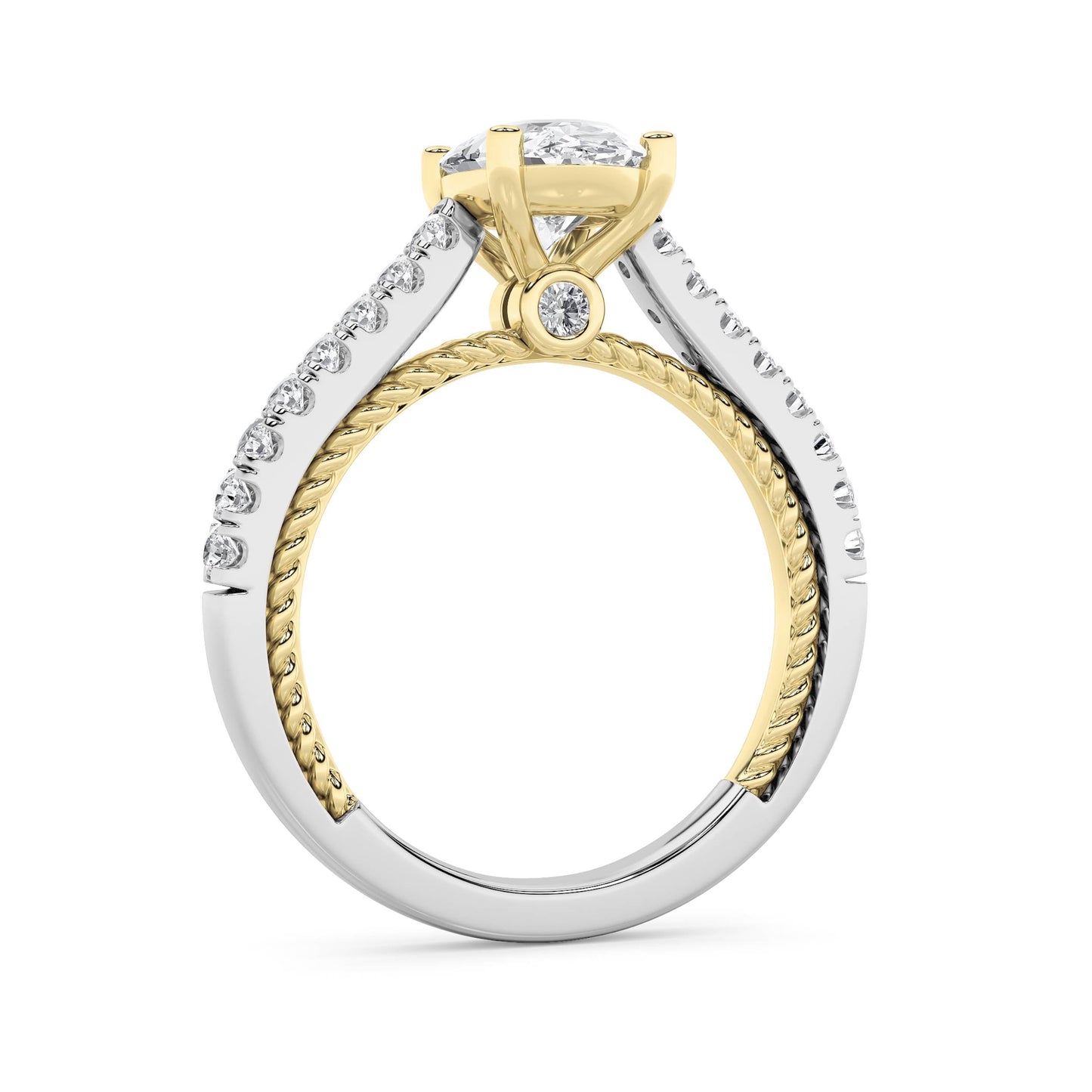 2 Ct Oval (F/VS) Lab Grown Diamond Prong 14K Two-Tone Gold Rope Design Accented Engagement Ring