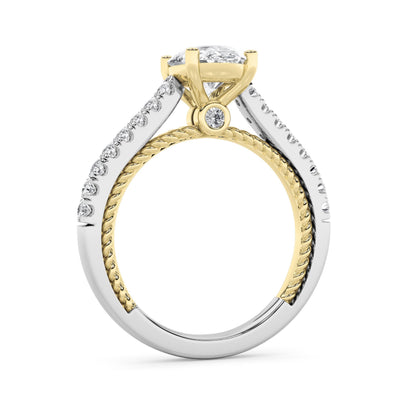 2 Ct Oval (F/VS) Lab Grown Diamond Prong 14K Two-Tone Gold Rope Design Accented Engagement Ring