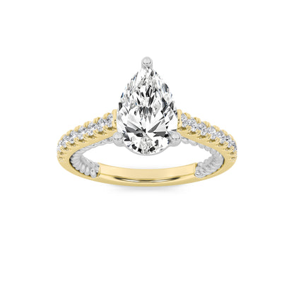 2 Ct Pear (F/VS) Lab Grown Diamond V-Prong 14K Two-Tone Gold Rope Design Accented Engagement Ring
