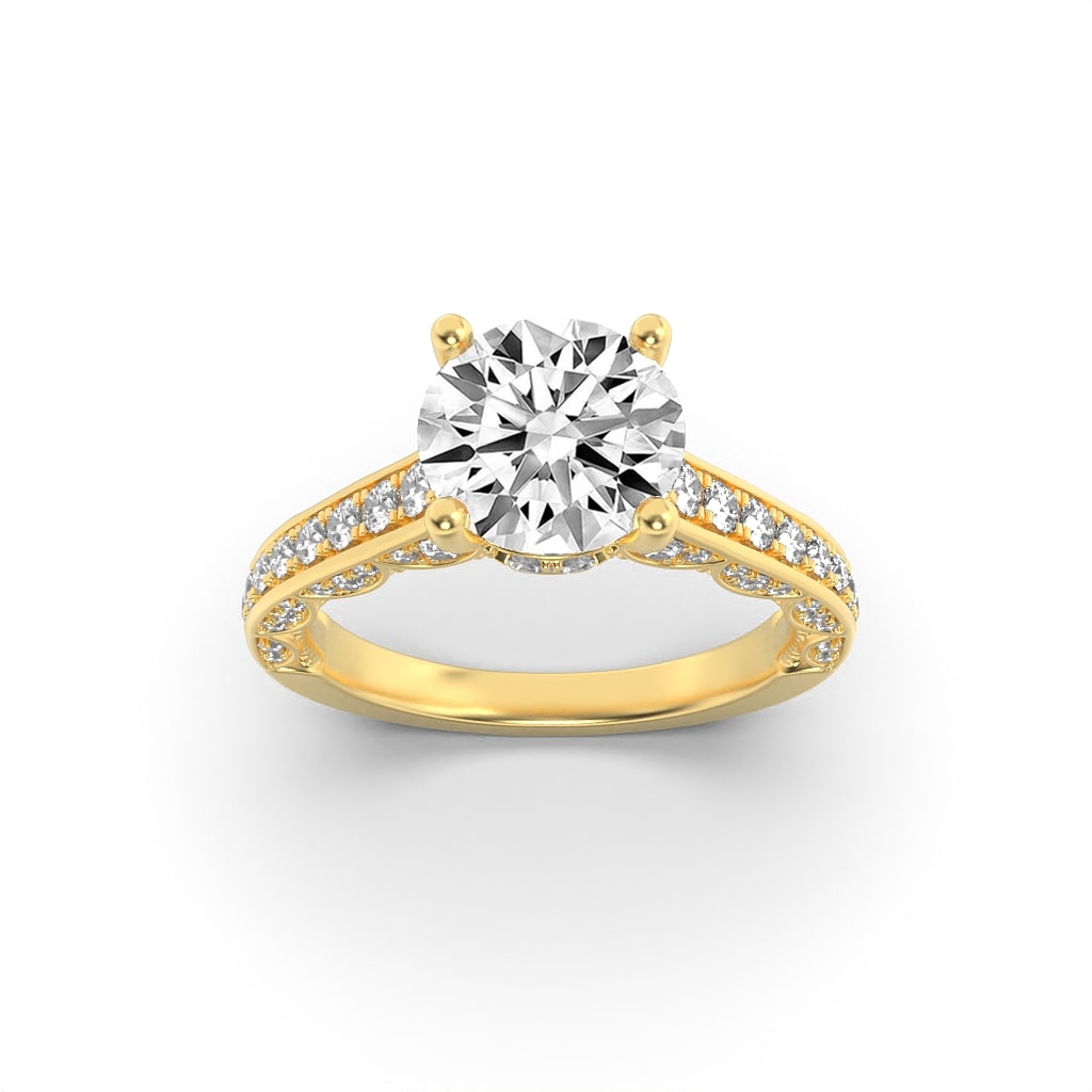 2 Ct Round (F/VS) Lab Grown Diamond Prong 14K Yellow Gold Accented Engagement Ring
