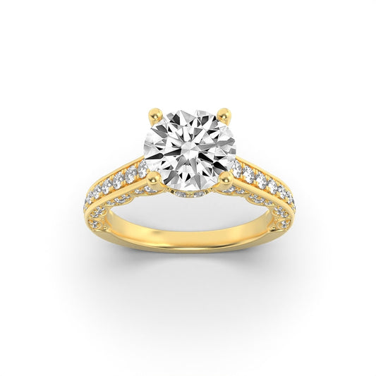 2 Ct Round (F/VS) Lab Grown Diamond Prong 14K Yellow Gold Accented Engagement Ring