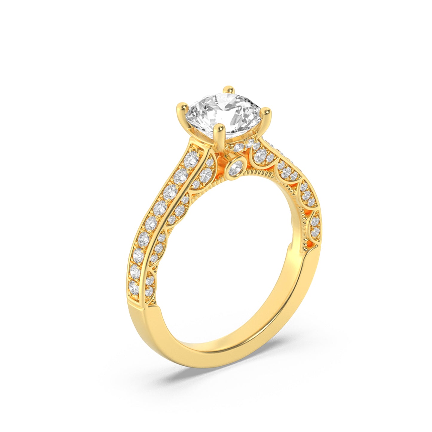 2 Ct Round (F/VS) Lab Grown Diamond Prong 14K Yellow Gold Accented Engagement Ring