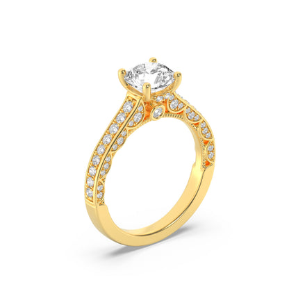 2 Ct Round (F/VS) Lab Grown Diamond Prong 14K Yellow Gold Accented Engagement Ring