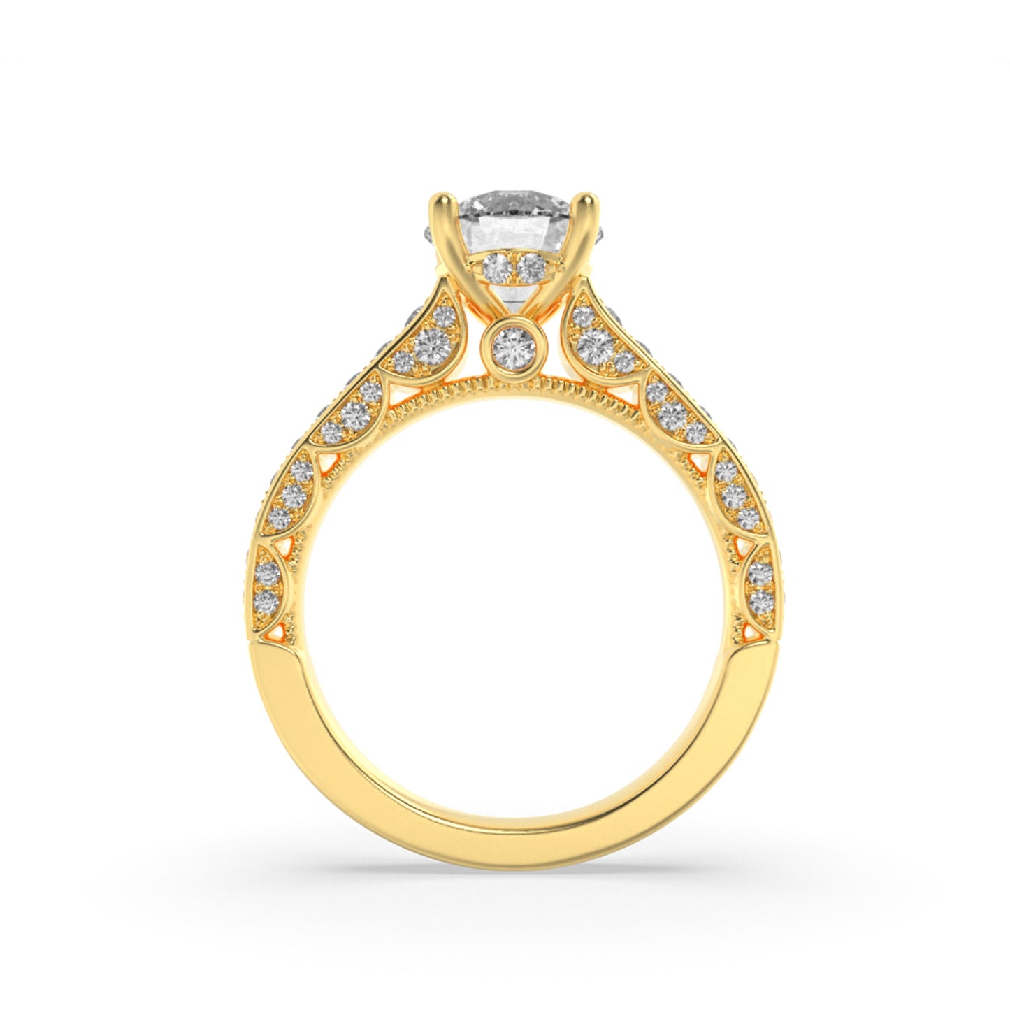 2 Ct Round (F/VS) Lab Grown Diamond Prong 14K Yellow Gold Accented Engagement Ring