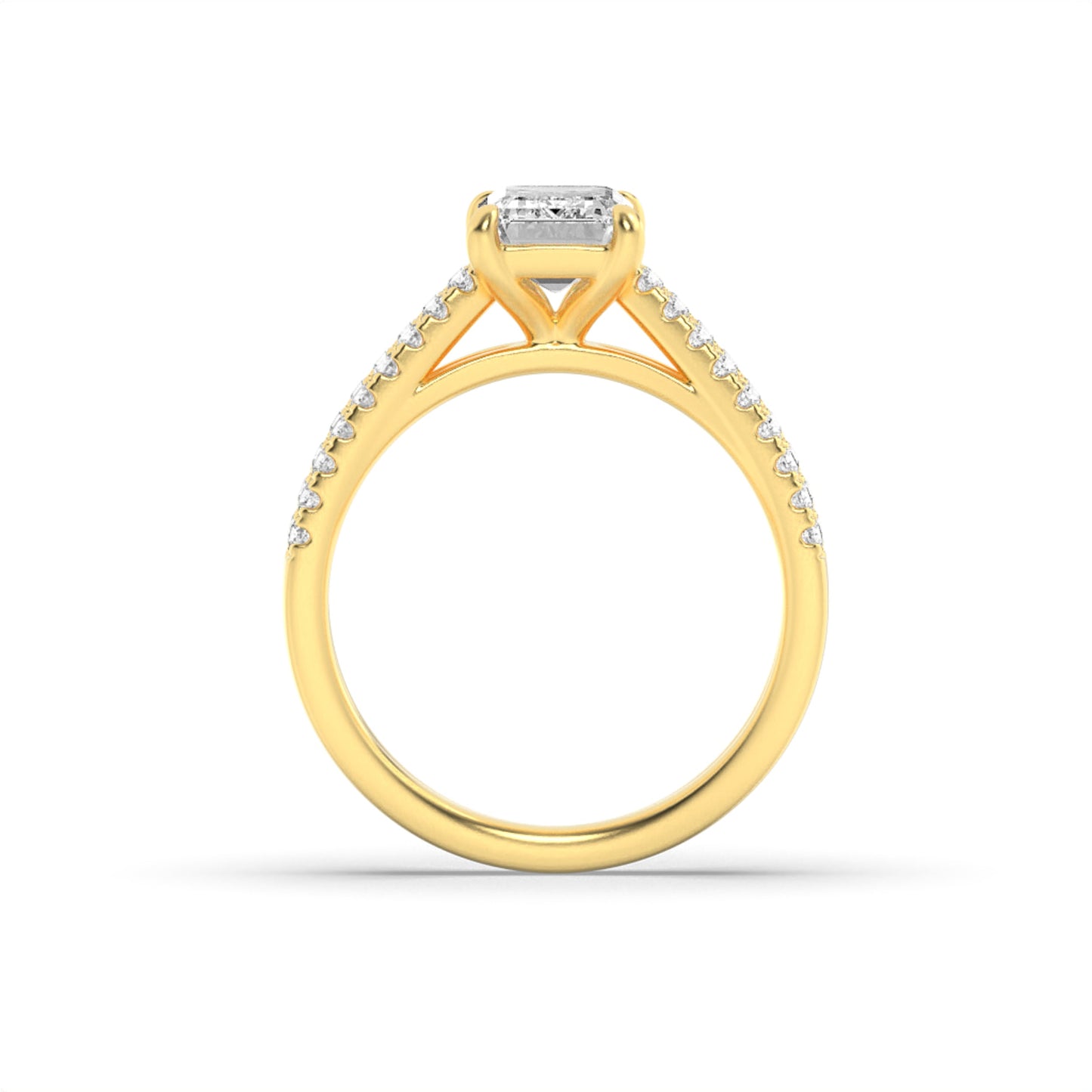 2 Ct Emerald (F/VS) Lab Grown Diamond Prong 14K Yellow Gold Cross Shank Accented Engagement Ring