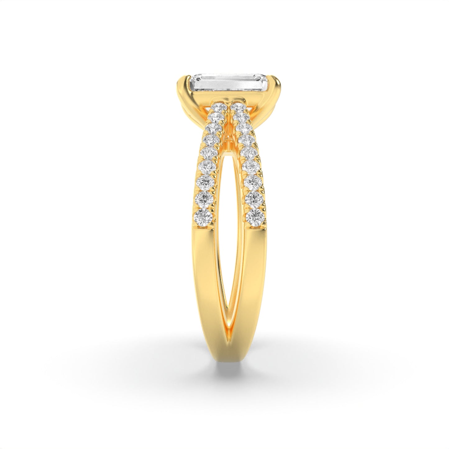 2 Ct Emerald (F/VS) Lab Grown Diamond Prong 14K Yellow Gold Cross Shank Accented Engagement Ring