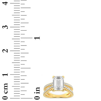 2 Ct Emerald (F/VS) Lab Grown Diamond Prong 14K Yellow Gold Cross Shank Accented Engagement Ring