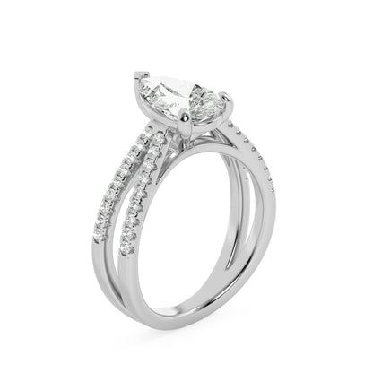 2Cttw Pear Shaped Lab Grown Diamond (F/VS) Cross Shank Accented Engagement Ring in 14K Gold